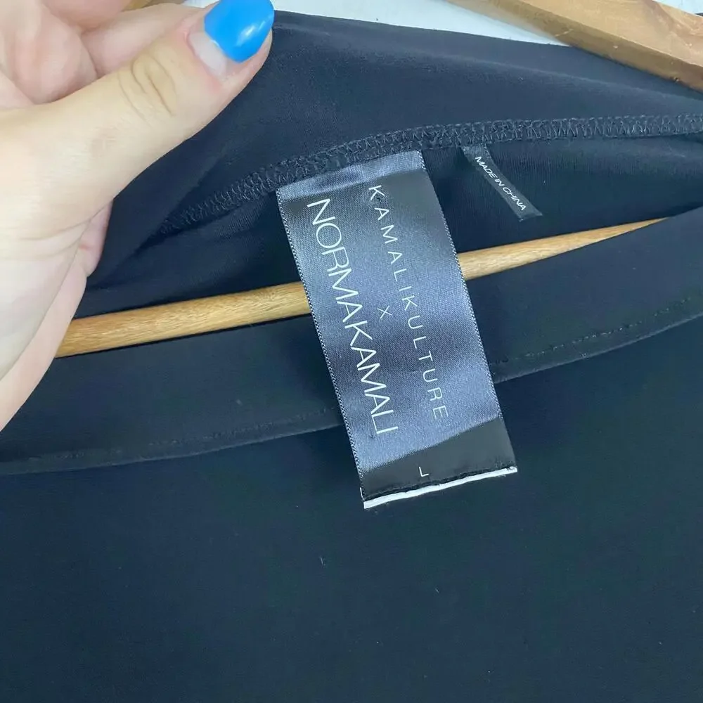 NORMA KAMALI All In One black cowl neck long sleeve dress sz L - Picture 6 of 7